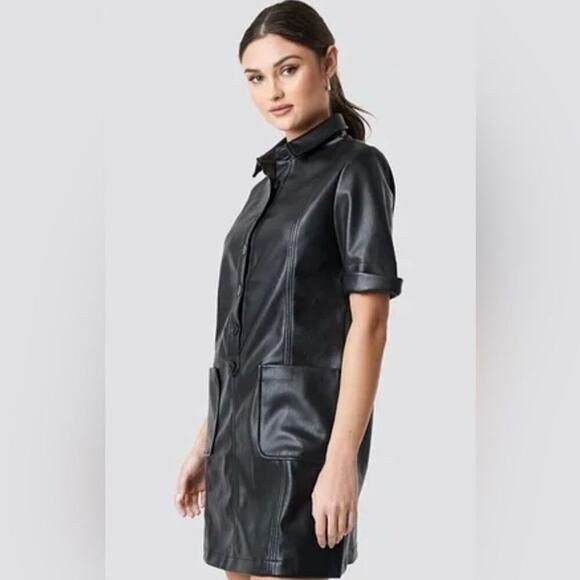 ZARA‎ TRF COLLECTION FAUX LEATHER SHIRT DRESS SIZE M - Picture 1 of 8